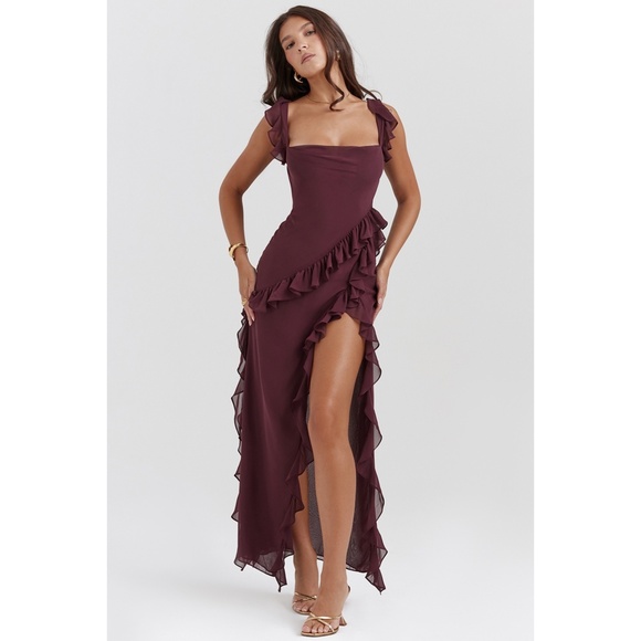 NEW House of CB Ariela Ruffle Maxi Dress Mulberry Large+ (XL) - Picture 1 of 17